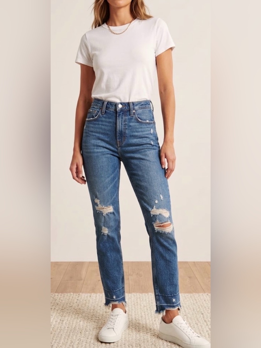 NWT Abercrombie & Fitch Medium Blue High-Rise Distressed  Jeans